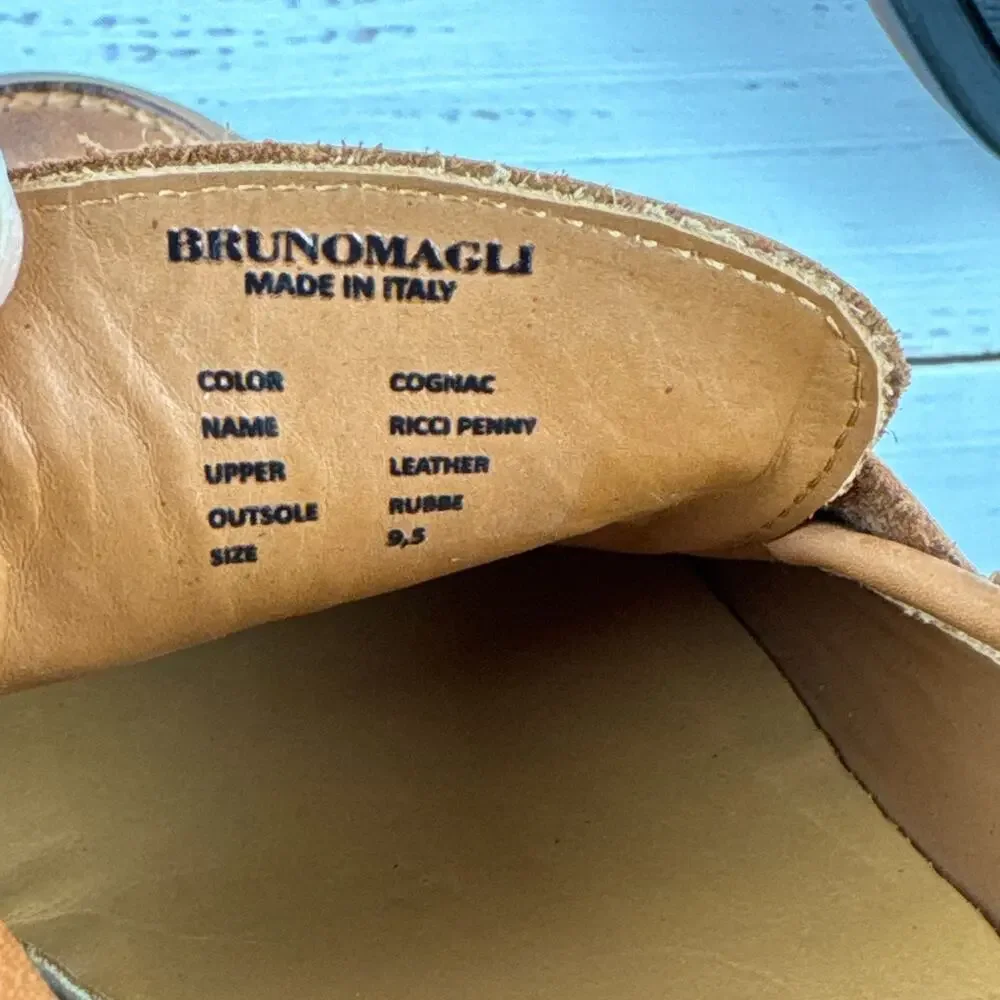 Bruno Magli Ricci Penny Mens Sz 9.5 Loafers Cognac Brown Leather - WORN ONCE